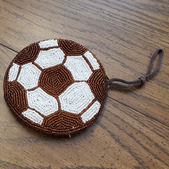 Beaded Soccer Ball Zipper Style Coin Purse w/ strap - Picture 2 of 6